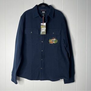 Duluth Men's AKHG Crosshaul Standard Fit Overshirt Navy Snap Front Embroidered M